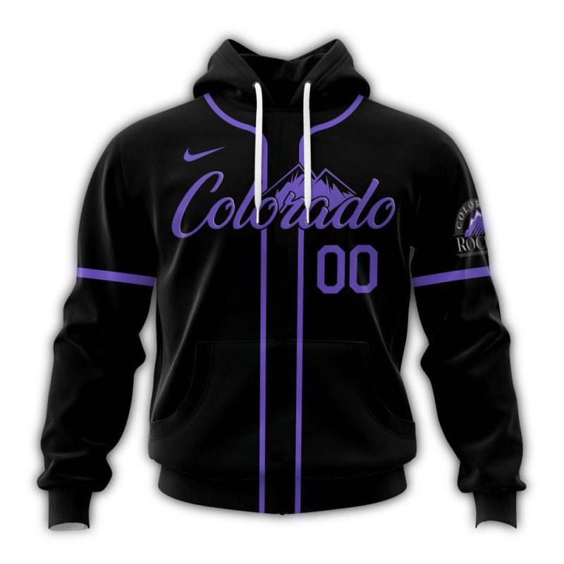 Personalized Colorado Rockies Alternate Stripe Black AOP Hoodie 1