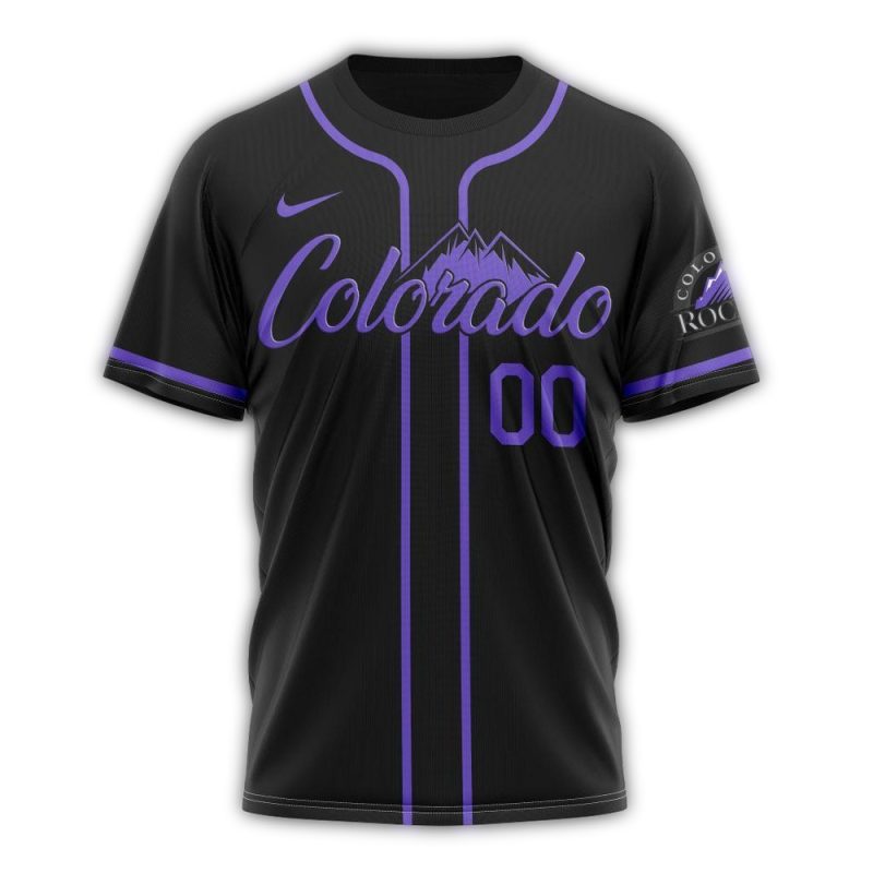 Personalized Colorado Rockies Alternate Stripe Black AOP T Shirt 1