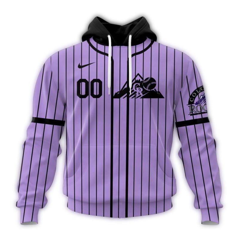 Personalized Colorado Rockies Alternate Stripe Purple AOP Hoodie 1
