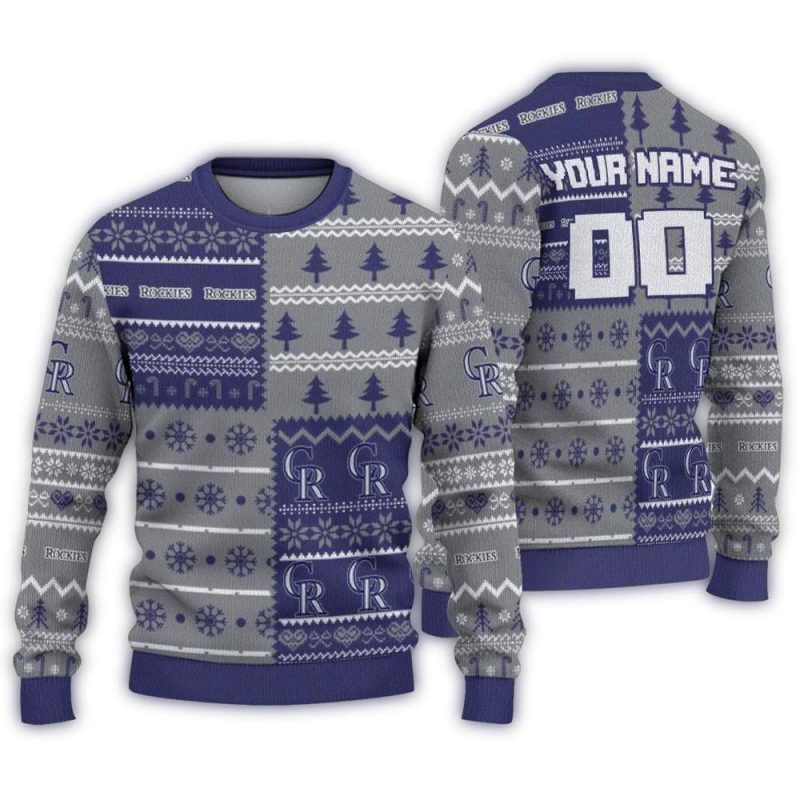 Personalized Colorado Rockies ChristmasTree Bands Ugly Sweater 1