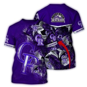 Custom Colorado Rockies Floral Leaf Pattern T-Shirt For Fans