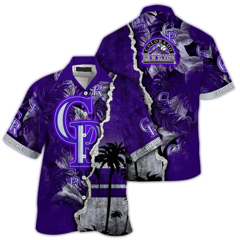 Personalized Colorado Rockies Floral Leafs and Coconut Tropical Hawaiian Shirt 1