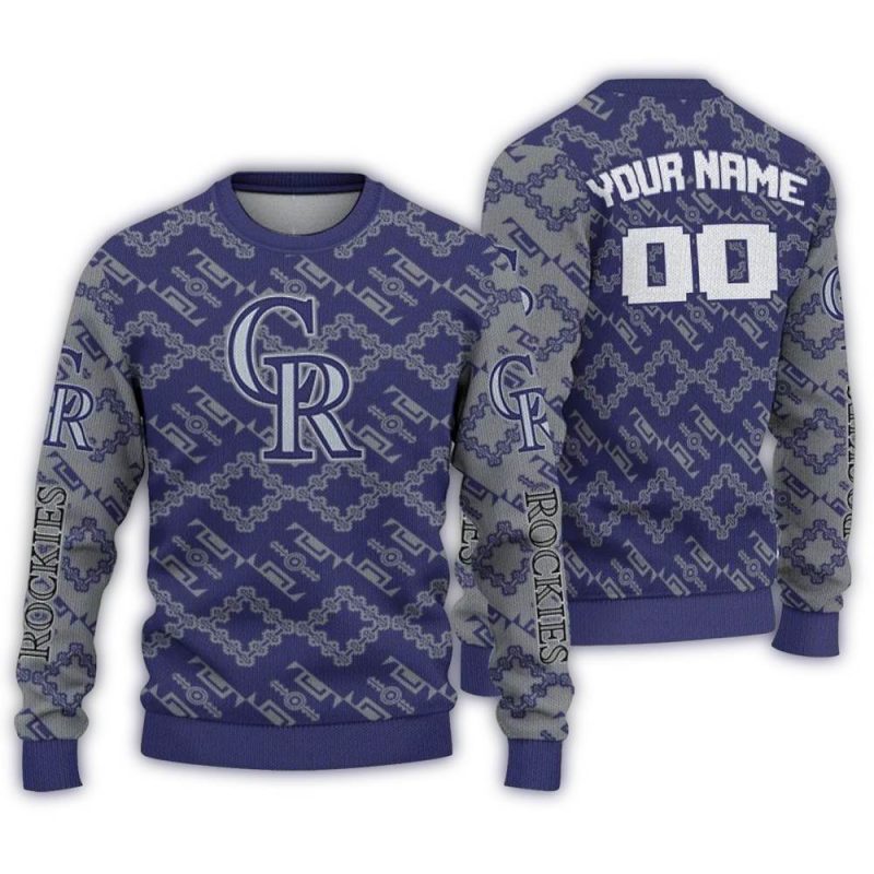 Personalized Colorado Rockies Lattice Gridwork Ugly Sweater 1