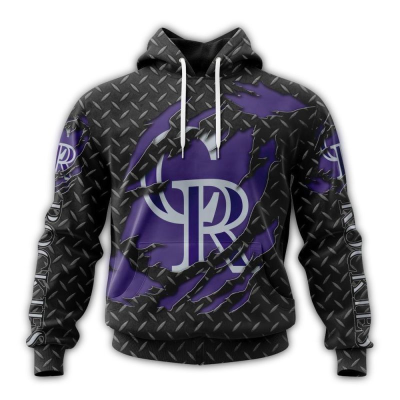Personalized Colorado Rockies Metal Black AOP Hoodie 1