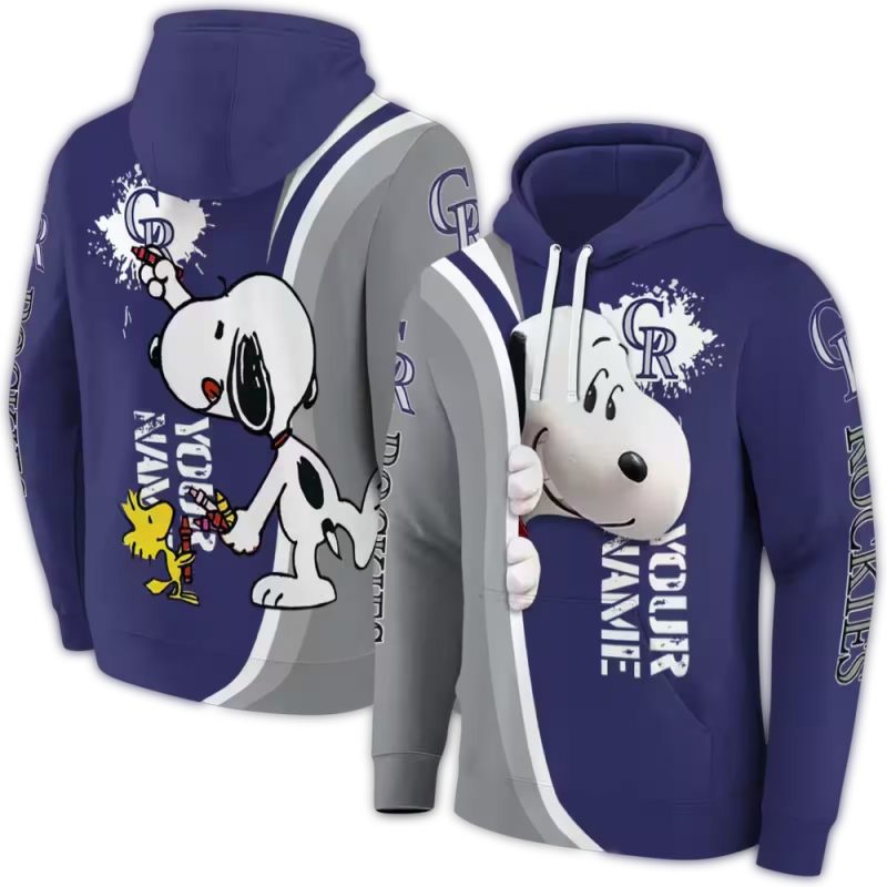 Personalized Colorado Rockies Peeking Snoopy AOP Hoodie 1