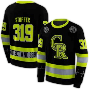 Personalized Colorado Rockies Neon Green Safety Motif Sweatshirt