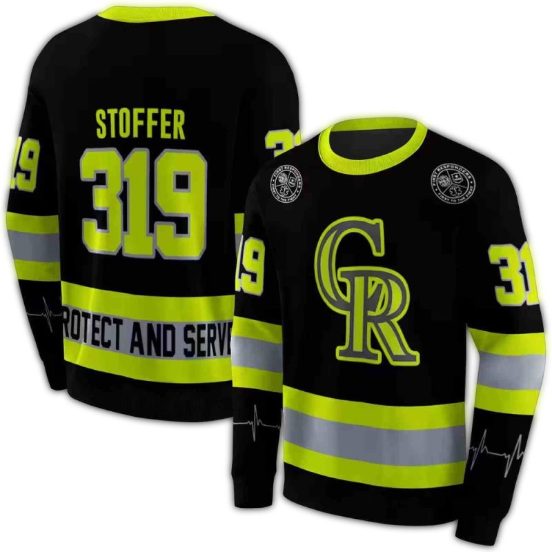 Personalized Colorado Rockies Safety Motif Black Neon Green AOP Sweatshirt 1