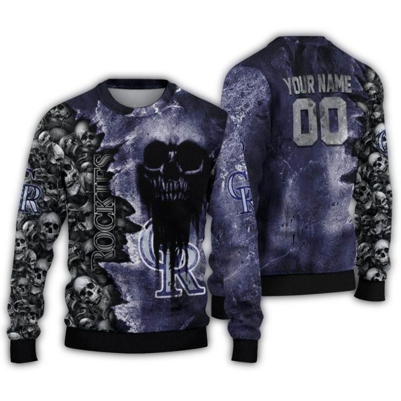 Personalized Colorado Rockies Skull Collage Ugly Sweater 1
