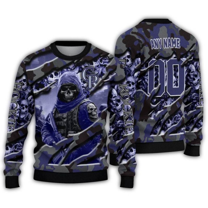 Personalized Colorado Rockies Skull Horde Ugly Sweater 1