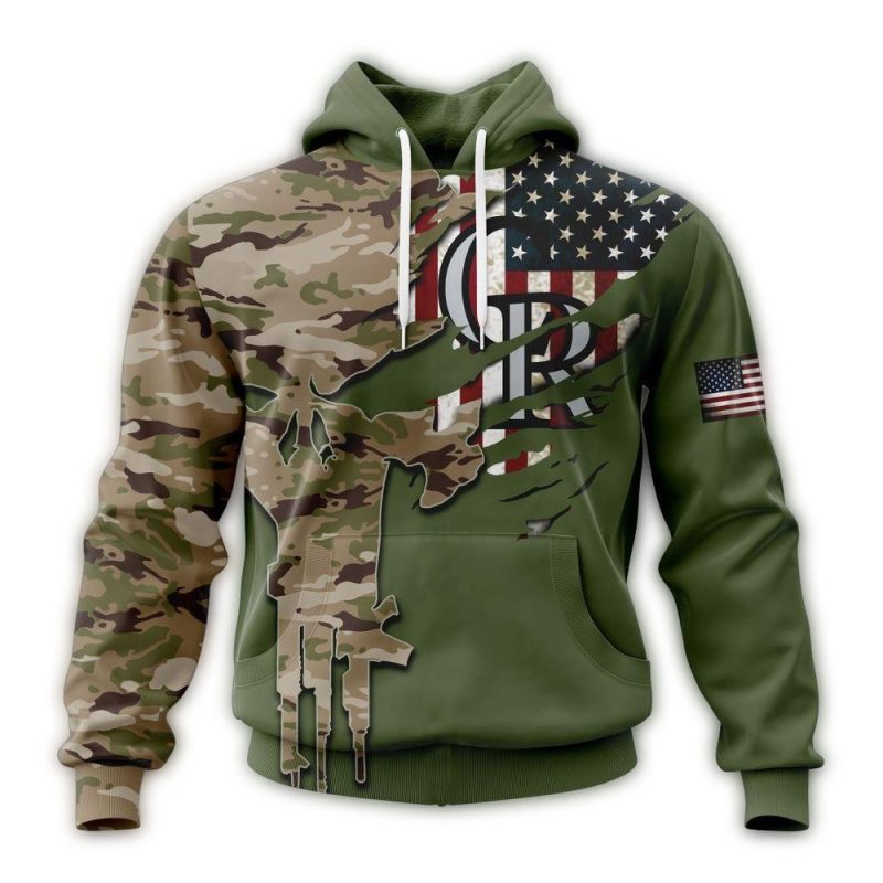 Personalized Colorado Rockies Skull Punisher Camo For Veterans Day AOP Hoodie 1