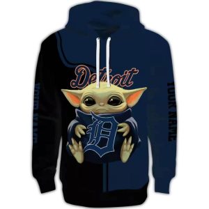 Custom Detroit Tigers Baby Yoda Hoodie - All Over Print Design