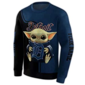 Custom Baby Yoda All Over Print Detroit Tigers Sweatshirt For Kids