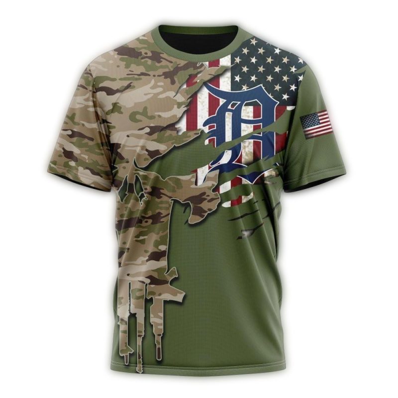 Personalized Detroit Tigers Camo For Veterans Day All Over Print T Shirt 1