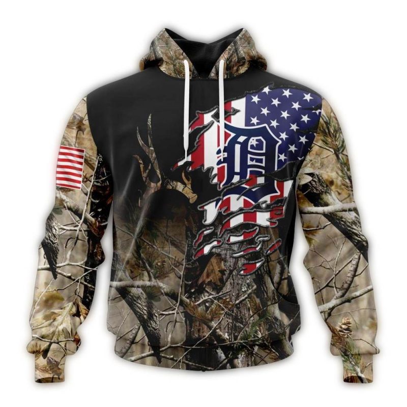 Personalized Detroit Tigers Camo Realtree Hunting All Over Print Hoodie 1