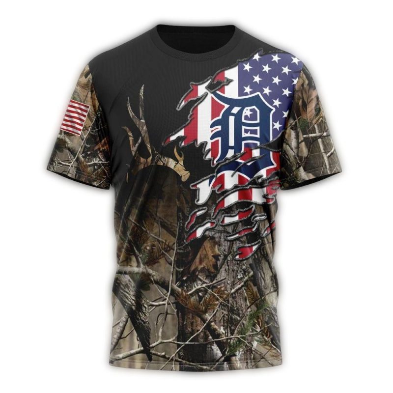 Personalized Detroit Tigers Camo Realtree Hunting All Over Print T Shirt 1