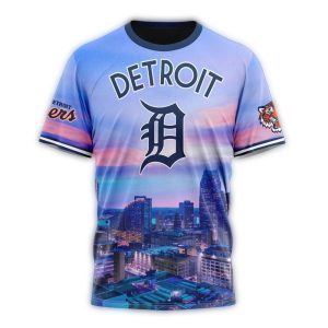 Custom Detroit Tigers Cityscape All-Over Print T-Shirt For Fans