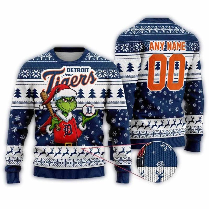 Personalized Detroit Tigers Grinch Baseball Christmas All Over Print Sweatshirt 1