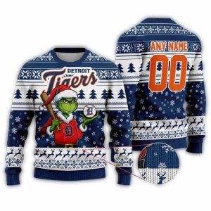 Personalized Detroit Tigers Grinch Baseball Christmas Sweatshirt