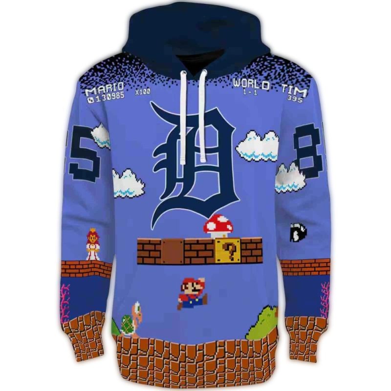Personalized Detroit Tigers Mario All Over Print Hoodie 1