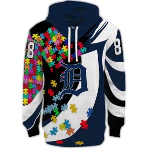 Custom Detroit Tigers All Over Print Hoodie With Puzzle Piece Design