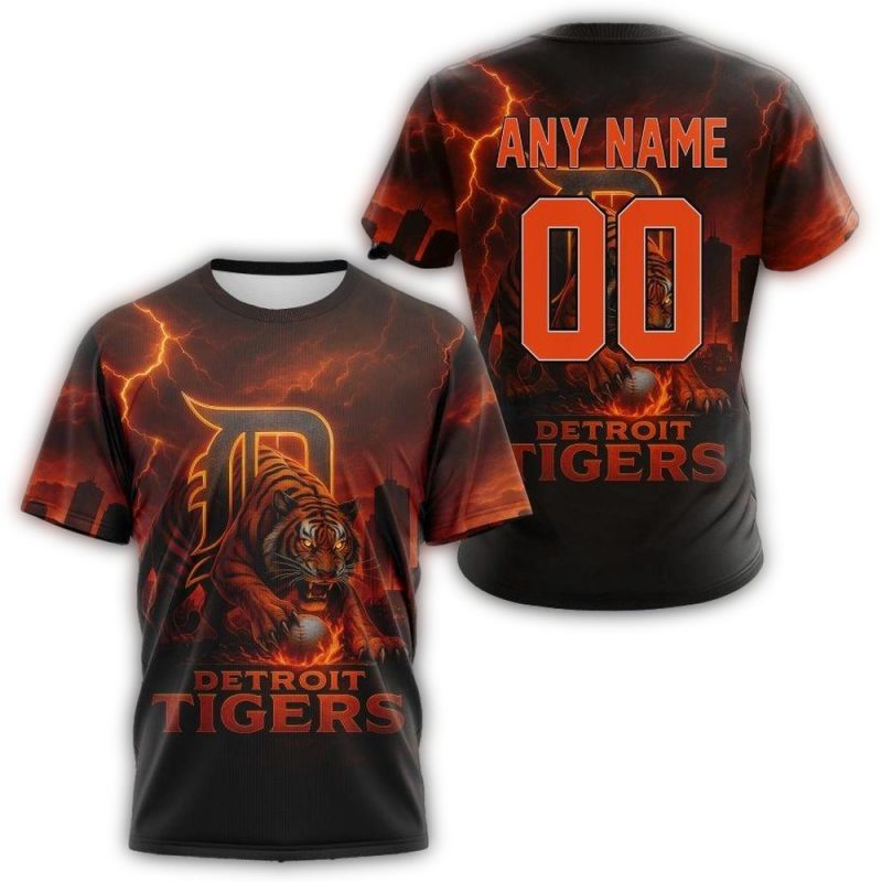 Personalized Detroit Tigers Realistic All Over Print T Shirt 1