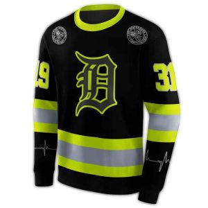 Custom Detroit Tigers Black Neon Green All-Over Print Sweatshirt