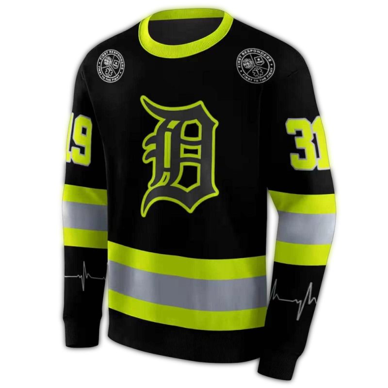 Personalized Detroit Tigers Safety Motif Black Neon Green Ugly Sweater 1