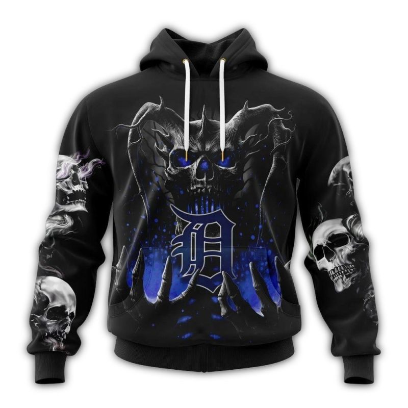 Personalized Detroit Tigers Skull Halloween All Over Print Hoodie 1