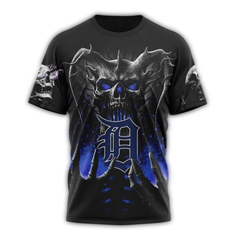 Personalized Detroit Tigers Skull Halloween All Over Print T Shirt 1