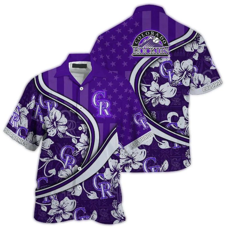Personalized Floral Flower and Flag US With Colorado Rockies Hawaiian Shirt 1