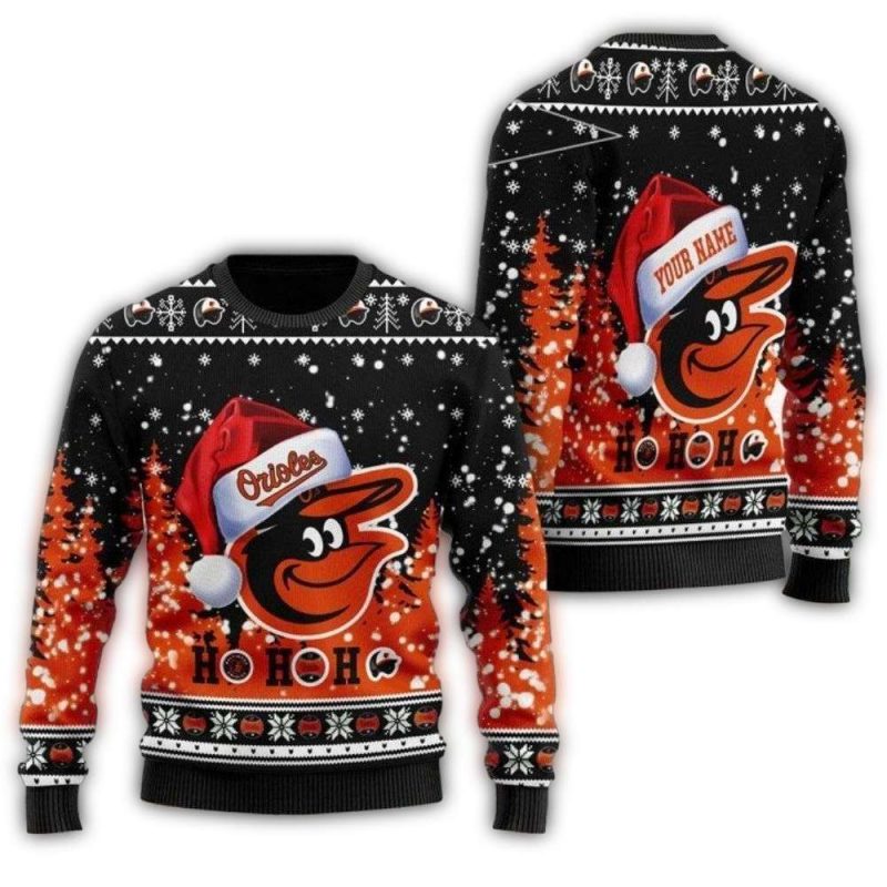 Personalized Ho Ho Ho Baltimore Orioles Christmas Ugly Sweater 1