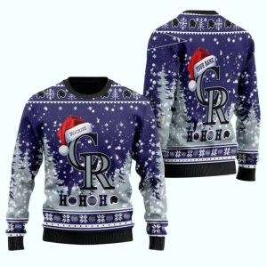 Personalized Colorado Rockies Ho Ho Ho Santa Hat Ugly Sweater
