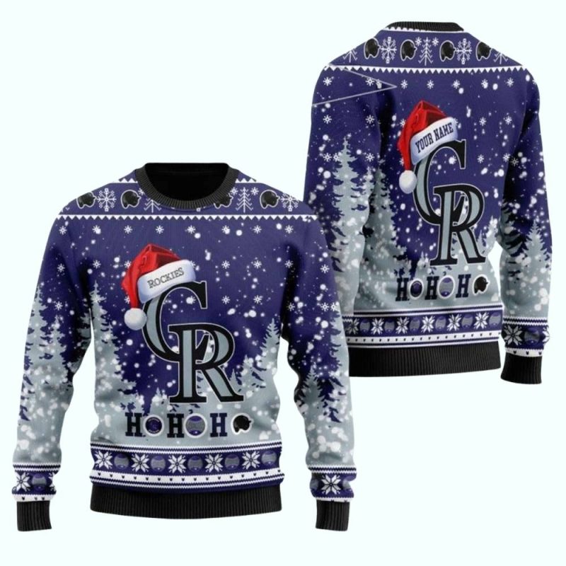 Personalized Ho Ho Ho Santa Hat Colorado Rockies Ugly Sweater 1