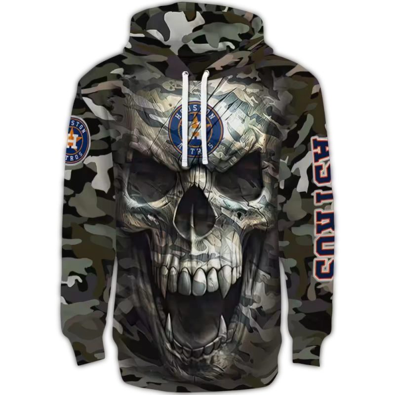 Personalized Houston Astros Camo Skull All over Print Hoodie 1