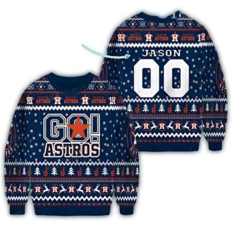 Personalized Houston Astros Go Astros Snowflake Ugly Sweater 1