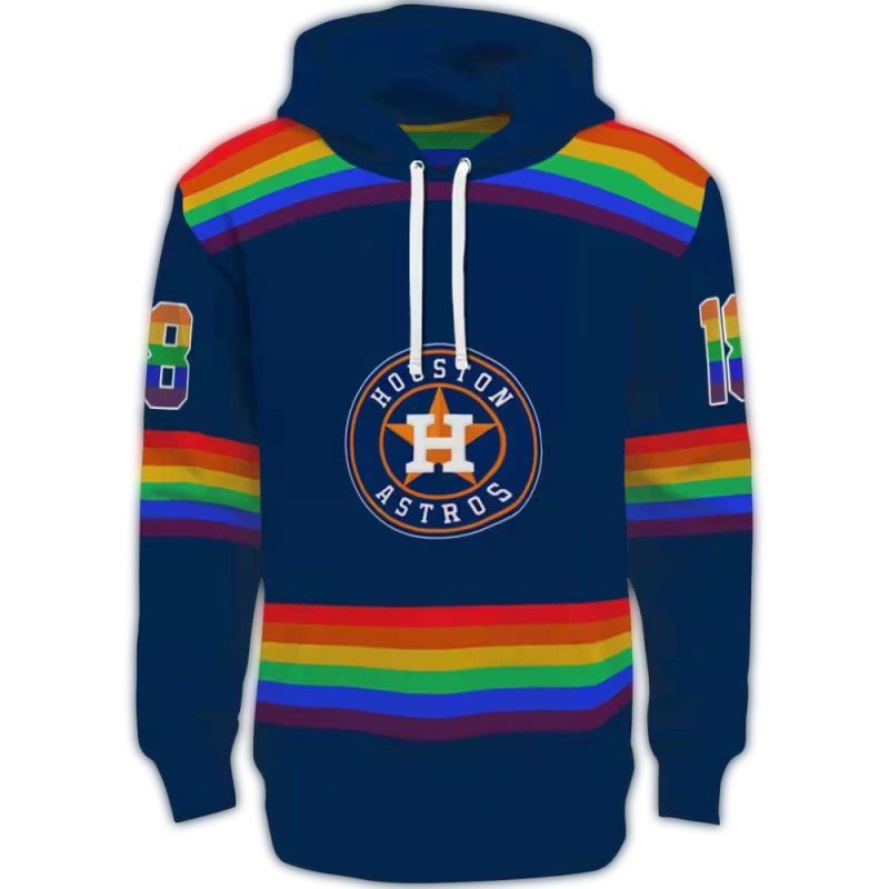 Personalized Houston Astros Rainbow Stripes All over Print Hoodie 1