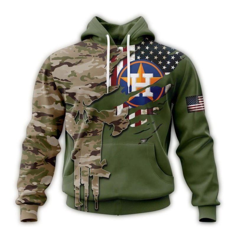 Personalized Houston Astros Skull Punisher Camo For Veterans Day All over Print Hoodie 1