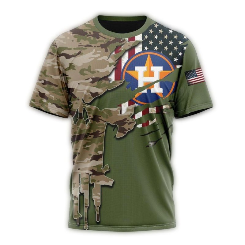 Personalized Houston Astros Skull Punisher Camo For Veterans Day All over Print T Shirt 1