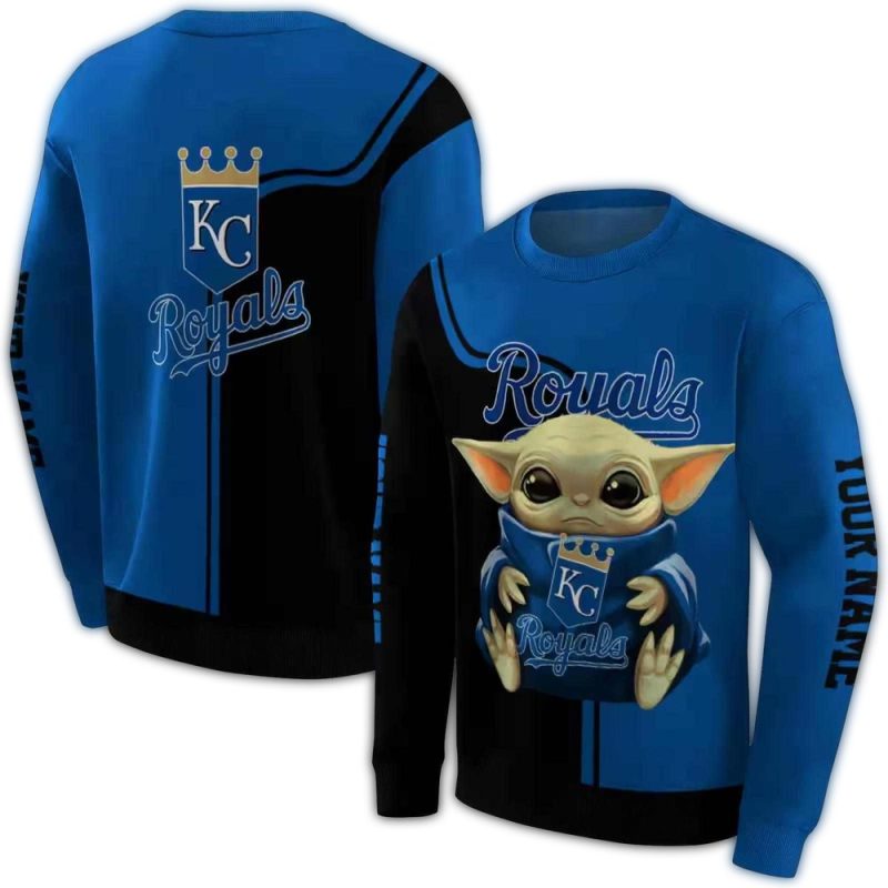 Personalized Kansas City Royals Baby Yoda All Over Print Sweatshirt 1