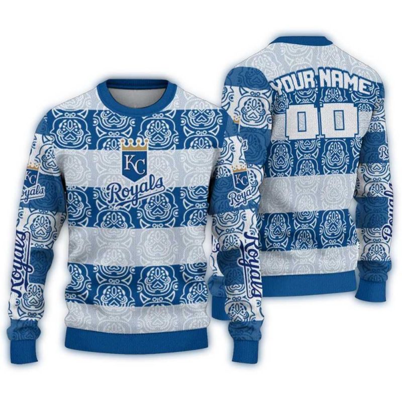Personalized Kansas City Royals Bulldog Motif Ugly Sweater 1