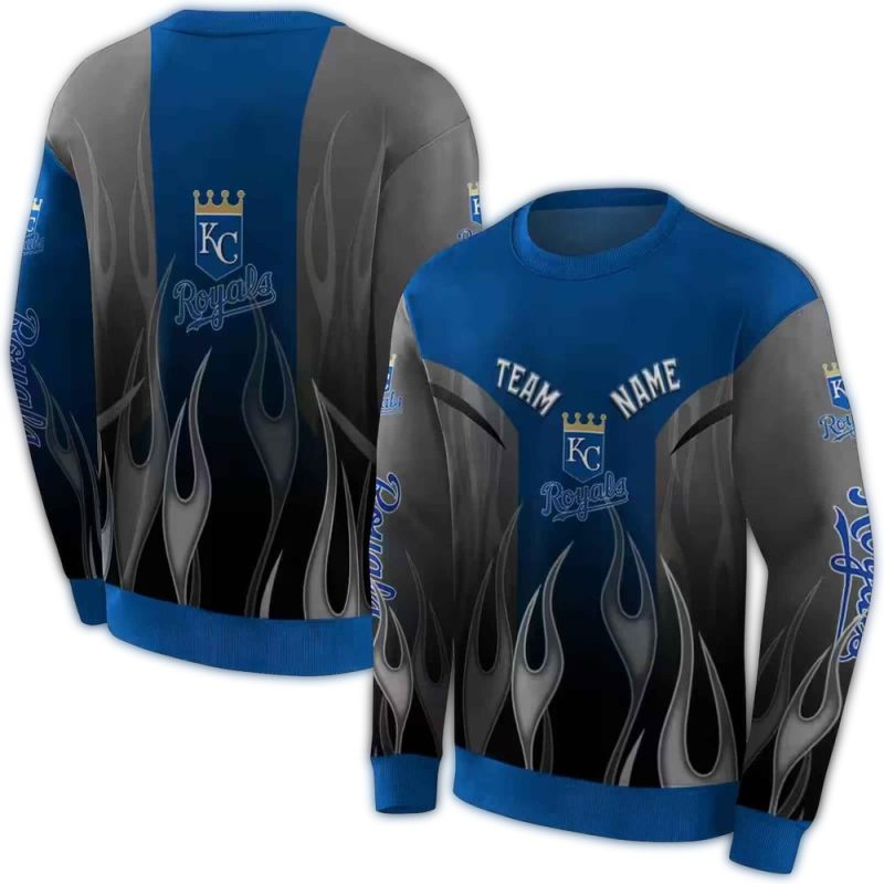 Personalized Kansas City Royals Flame All Over Print Sweatshirt 1