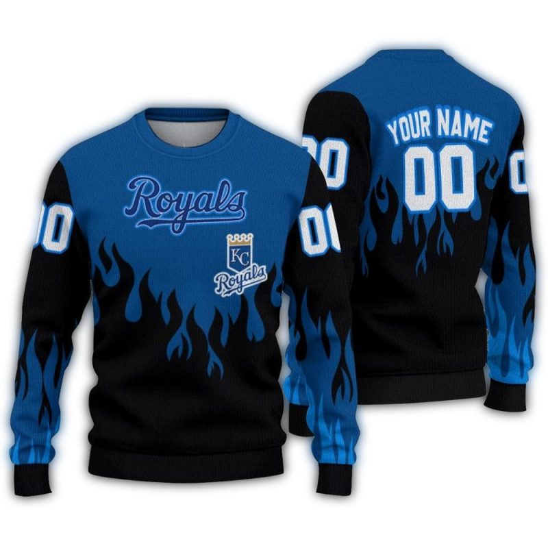 Personalized Kansas City Royals Flame Outline Ugly Sweater 1