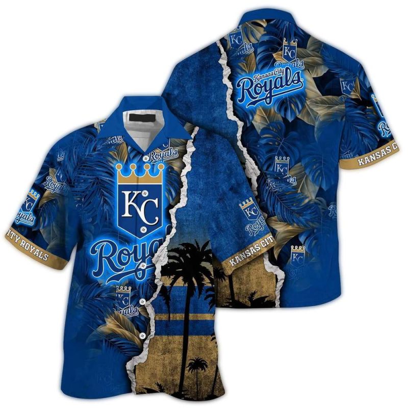 Personalized Kansas City Royals Floral Leaf and Coconut Tropical Hawaiian Shirt 1