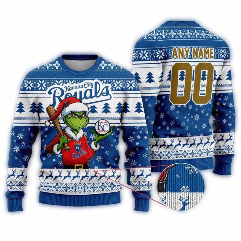 Personalized Kansas City Royals Grinch Christmas Play Baseball Ugly Sweater 1
