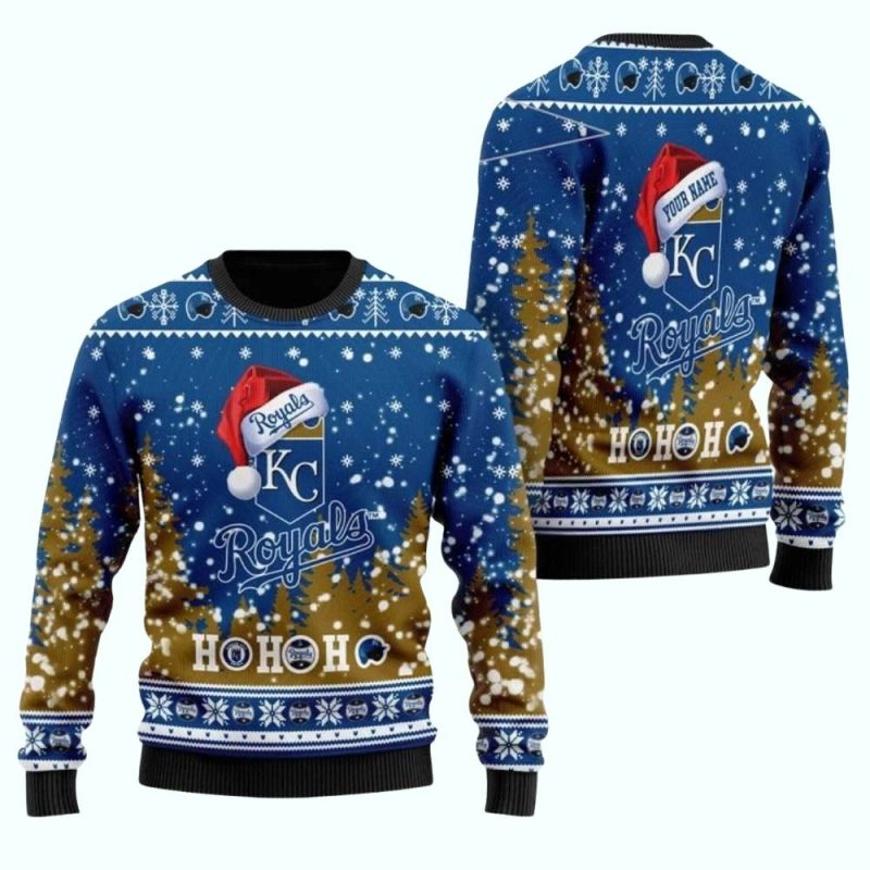Personalized Kansas City Royals Ho Ho Ho Santa Hat Ugly Sweater 1