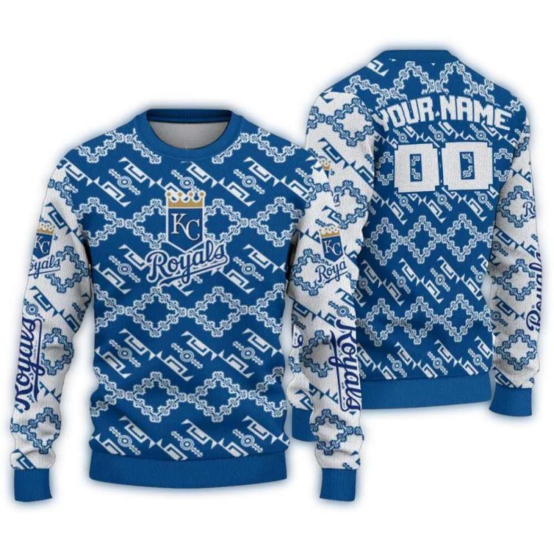 Personalized Kansas City Royals Lattice Gridwork Ugly Sweater 1