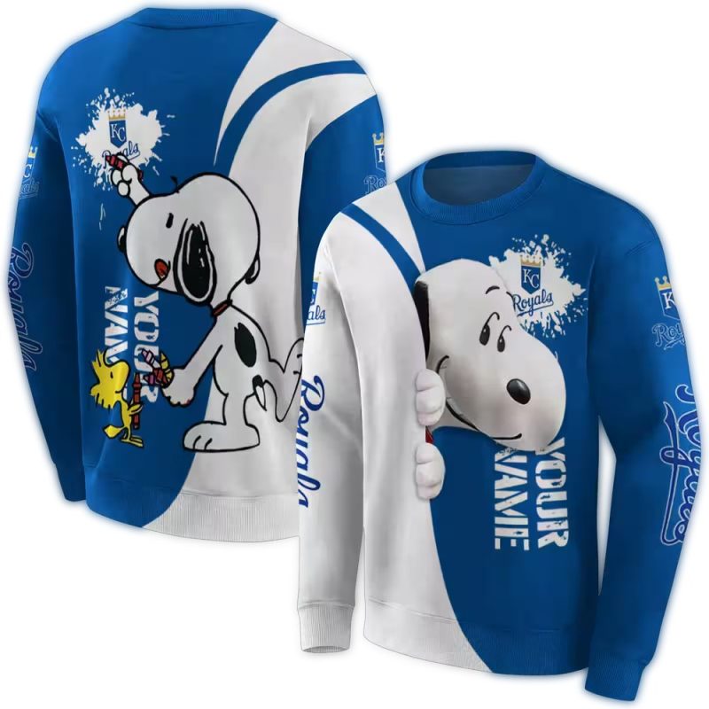 Personalized Kansas City Royals Peeking Snoopy All Over Print Sweatshirt 1