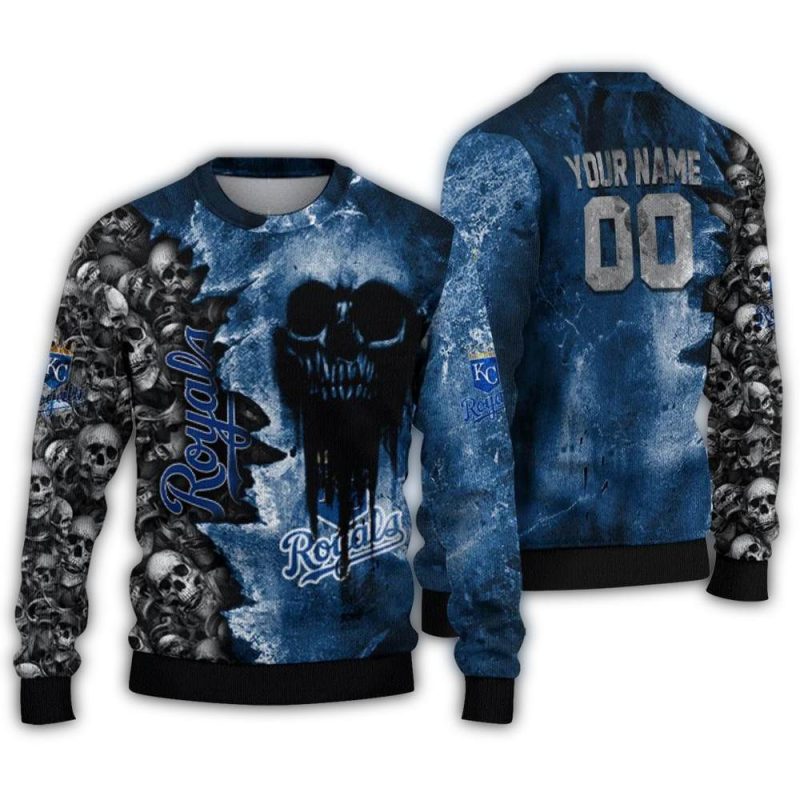 Personalized Kansas City Royals Skull Collage Ugly Sweater 1