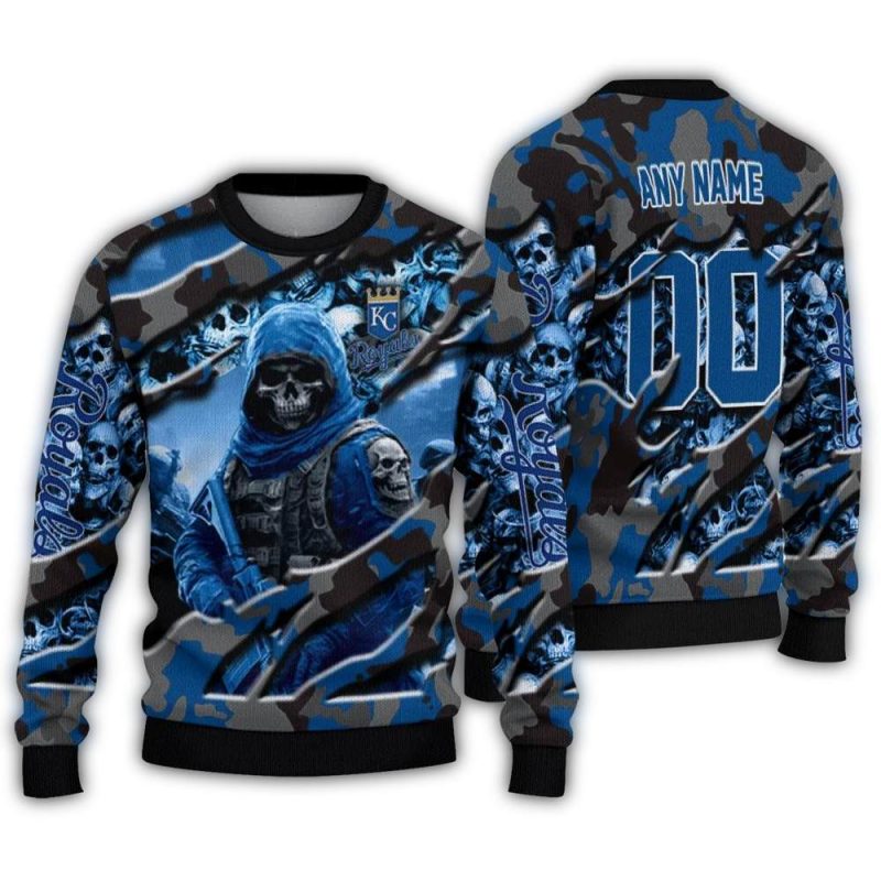 Personalized Kansas City Royals Skull Horde Ugly Sweater 1