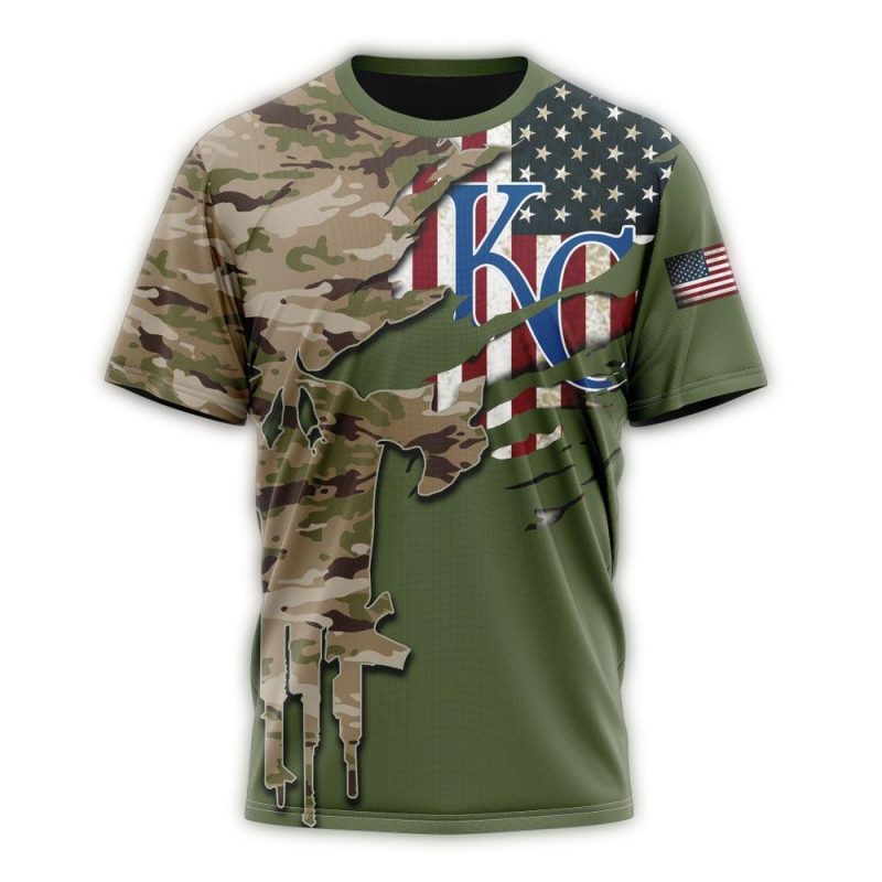 Personalized Kansas City Royals Skull Punisher Camo For Veterans Day AOP T Shirt 1